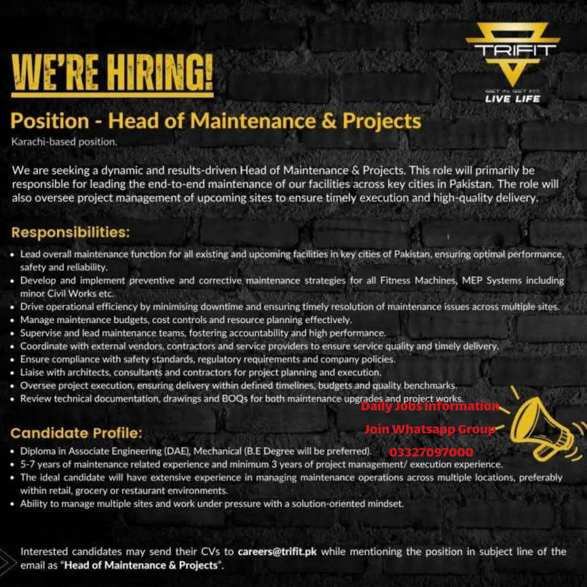 Head of maintenance and projects