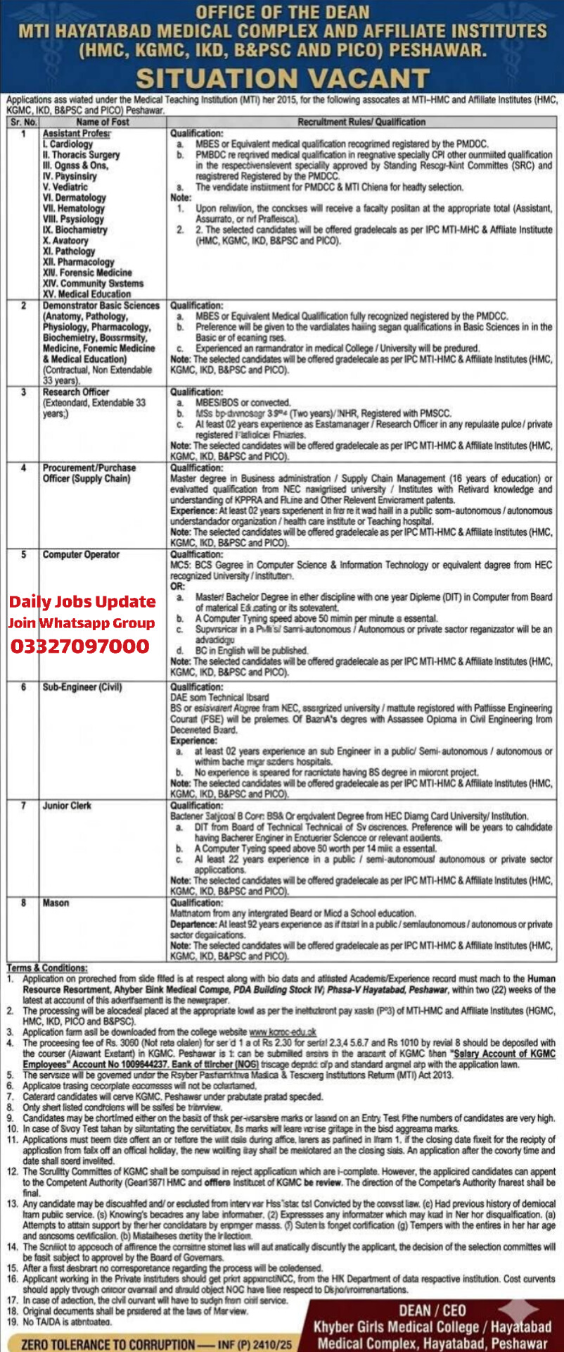MTI HAYATABAD MEDICAL COMPLEX AND AFFILIATE INSTITUTES (HMC, KGMC, IKD, B&PSC AND PICO) PESHAWAR