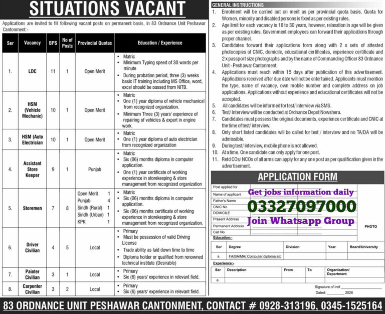 Peshawar Cantonment Jobs